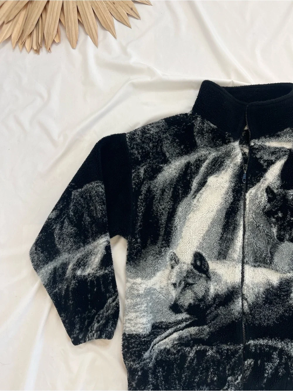 Vintage Caribou Crossings Wolf Wolves Alaska Fleece All Over Print Sherpa Jacket - Picture 2 of 8
